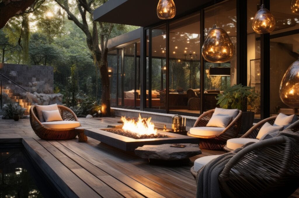 Wunderschöne Terrasse bei gemütlichem Lagerfeuer